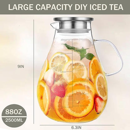 Glass Pitcher with Lid,88 Ounces -2500ml with Precise Scale Line, Hot/Cold Water Jug, Juice and Iced Tea Beverage Carafe with Lid - Image 4