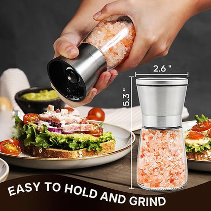 Premium Stainless Steel Salt and Pepper Grinder Set of 4 - Adjustable Ceramic Sea Salt Grinder & Pepper Grinder - Glass Salt and Pepper Shakers - Pepper Mill & Salt Mill W/Funnel - Image 4