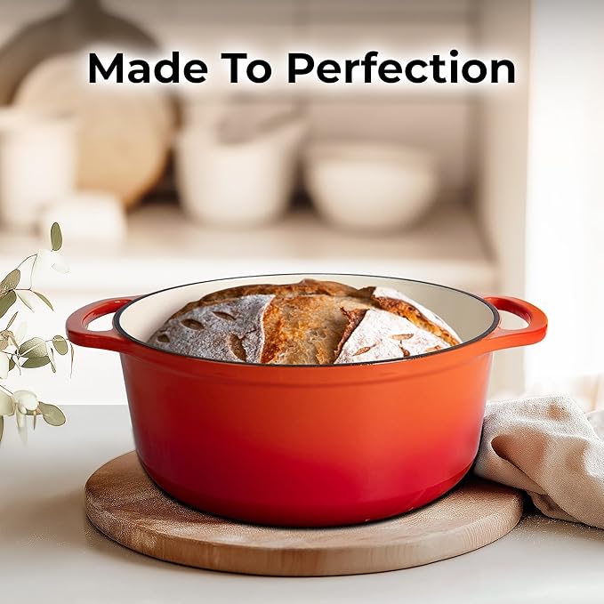 Zulay Kitchen 5 Quart Enameled Cast Iron Dutch Oven Pot with Lid – Premium Durability & Oven Safe up to 500°F – Heavy Duty Cookware Perfect for Bread Baking, Stews, Braising & Roasting – Orange - Image 7