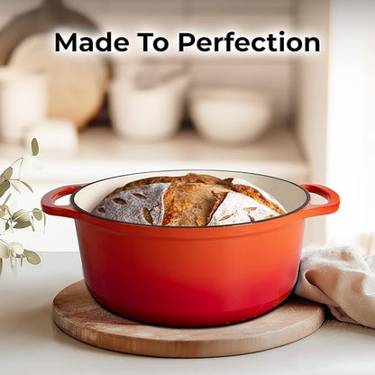 Zulay Kitchen 5 Quart Enameled Cast Iron Dutch Oven Pot with Lid – Premium Durability & Oven Safe up to 500°F – Heavy Duty Cookware Perfect for Bread Baking, Stews, Braising & Roasting – Orange - Image 7