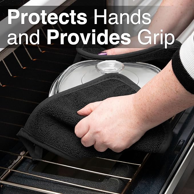RITZ Terry Potholder & Hot Pad: Unparalleled Heat Resistant, Durable 100% Cotton – Ergonomically Designed for Optimal Grip – Easy-Care Machine Washable – 4-Pack, Black - Image 5