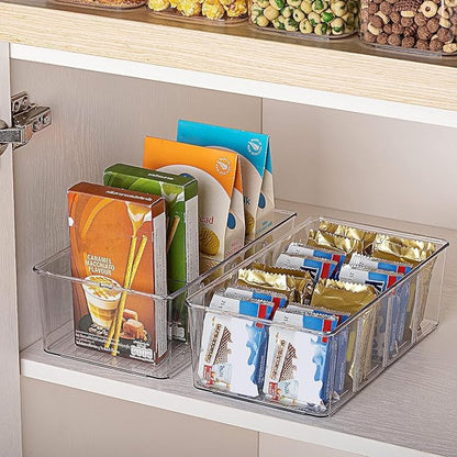 Vtopmart 10 Pack Food Storage Organizer Bins, Clear Plastic Bins for Pantry, Kitchen, Fridge, Cabinet Organization and Storage, 4 Compartment Holder Packets, Snacks, Pouches, Spice Packets - Image 6