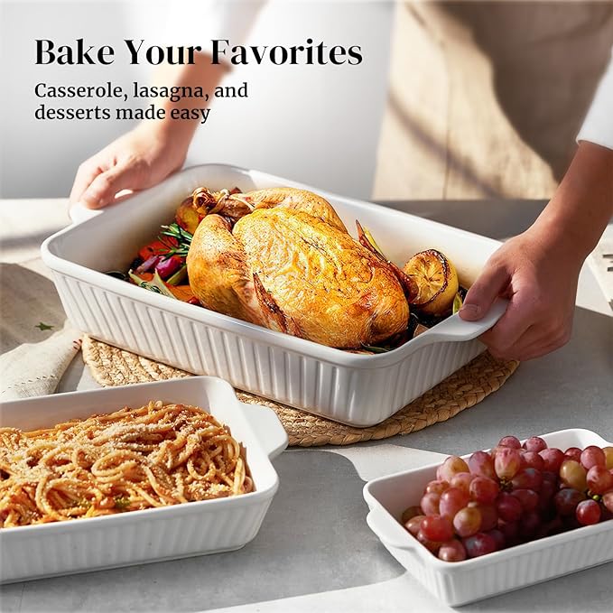 DOWAN Ceramic Baking Dishes, Set of 3 (15.6"/12.2"/8.9") - Image 3