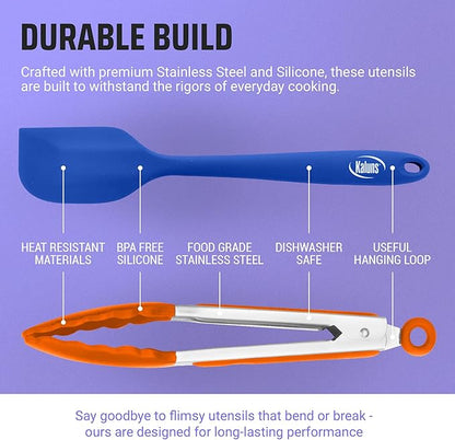 Kaluns Kitchen Tongs for Cooking Grilling Set of 4, BBQ Grill Tongs With Silicone Tip Stainless Steel Heat Resistant, Non-stick Pull Lock, Incl 7, 9, 12 Inch Tong Plus a Silicone Spatula - Image 6