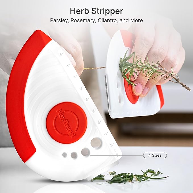 5-in-1 Dough Scraper & Flexible Bowl Scraper by Nextrend, Bread Scraper with Stainless Steel Edge, Ruler & Herb Stripper – BPA Free, Dishwasher Safe - Red - Image 6
