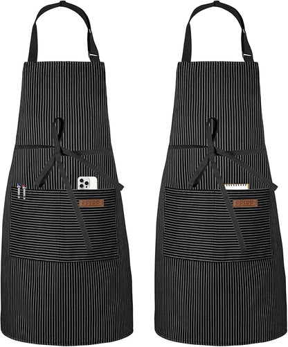 Serrenf 2 Pack Apron, Cooking Kitchen Aprons, Adjustable Bib Apron with 2 Pockets for Men Women Chef Apron by serrenf