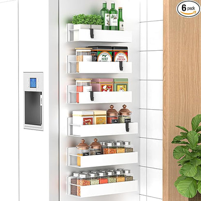HuggieGems 6 Pack Magnetic Spice Storage Rack Organizer for Refrigerator and Oven, White Fridge Organizers and Storage by HuggieGems