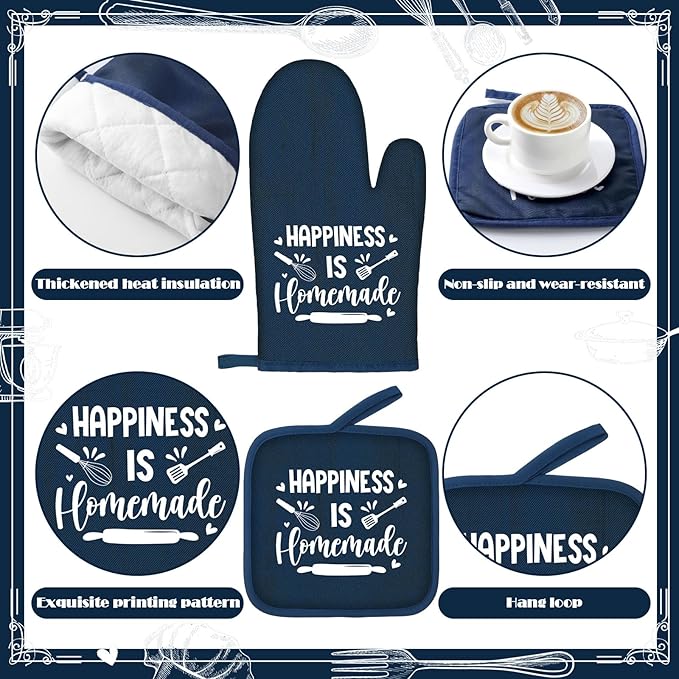 Fourluoo 10 Pcs Farmhouse Kitchen Decor and Accessories Set 4 Kitchen Towels 2 Pot Holders 2 Oven Mitts 2 Rugs for Cooking Baking Mom Housewarming Gifts(Dark Blue,Classic Style) - Image 6