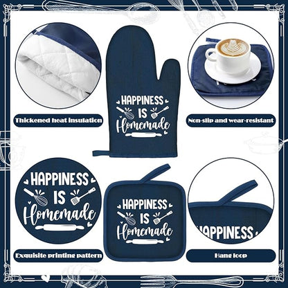Fourluoo 10 Pcs Farmhouse Kitchen Decor and Accessories Set 4 Kitchen Towels 2 Pot Holders 2 Oven Mitts 2 Rugs for Cooking Baking Mom Housewarming Gifts(Dark Blue,Classic Style) - Image 6