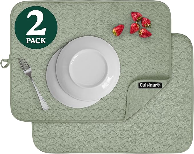 Cuisinart Dish Drying Mats for Kitchen Counter - (2) 18" x 24" Ultra Absorbent Dish Drying Mat XL - Foldable, Machine Washable, Fast Drying Dish Mat (Geostripe) by BestBrands