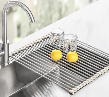 Tomorotec 21" x 15.5" Roll Up Dish Drying Rack Over Sink Drying Rack Sink Cover Kitchen Sink Accessories Gadget Multipurpose Organizer Foldable Stainless Steel Drainer - Image 8