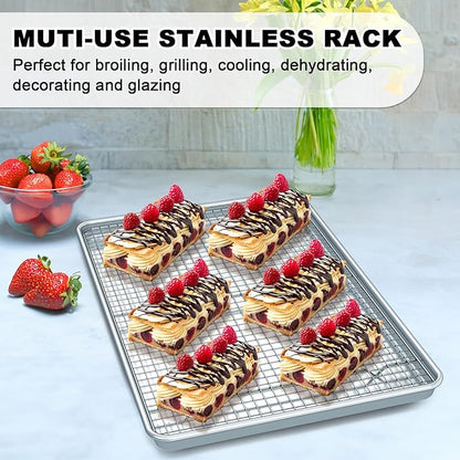 24 Inch Baking Sheet Pans with Rack Set, Natural Aluminum Cookie Sheet, Extra Large Commercial Quality Baking Sheet Pan Set, Warp Resistant Nonstick Thick Cookie Tray Pans for Baking, Roasting - Image 4