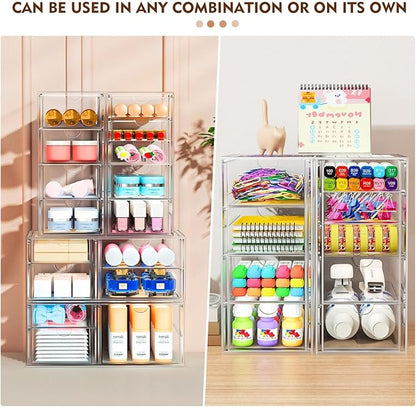 ARSTPEOE 22 Drawers, Acrylic Desk Makeup Organizer, Plastic Drawers Organizer, Stackable Storage Solution for Makeup, Dresser, Office, Bathroom Clear Plastic Craft and Bead Storage Cabinet - Image 6