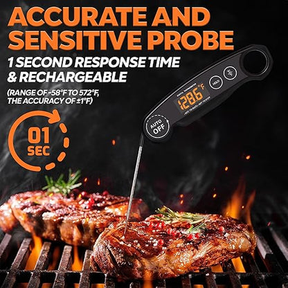 1 Second Instant Read Food Thermometer Rechargeable Meat Thermometer Digital Kitchen Thermometer - Fast & Accurate Food Thermometer for Cooking, Grill Thermometer, BBQ Thermometer Waterproof - Image 2