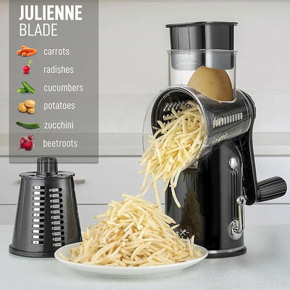 Zulay Kitchen Rotary Cheese Grater 5 Blade Cheese Shredder - Manual Hand Crank Cheese Grater With Reinforced Suction & 5 Interchangeable Drums - Easy to Use, Vegetable Chopper Round Mandoline Slicer - Image 7
