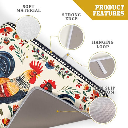 Rooster Poultry Dish Drying Mat for Kitchen Counter 18x24 Inch Microfiber Absorbent Colorful Printing Drying Pad - Image 4