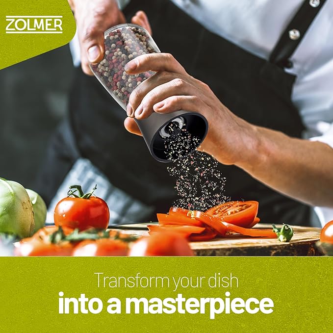 ZOLMER® Premium Stainless Steel Salt and Pepper Grinder Set manual | Adjustable Ceramic Grinder for Salt & Pepper- Black Pepper mill, Salt Grinder & Chili Mill [no spice included] (Small Black)
