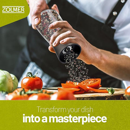 ZOLMER® Premium Stainless Steel Salt and Pepper Grinder Set manual | Adjustable Ceramic Grinder for Salt & Pepper- Black Pepper mill, Salt Grinder & Chili Mill [no spice included] (Small Black)