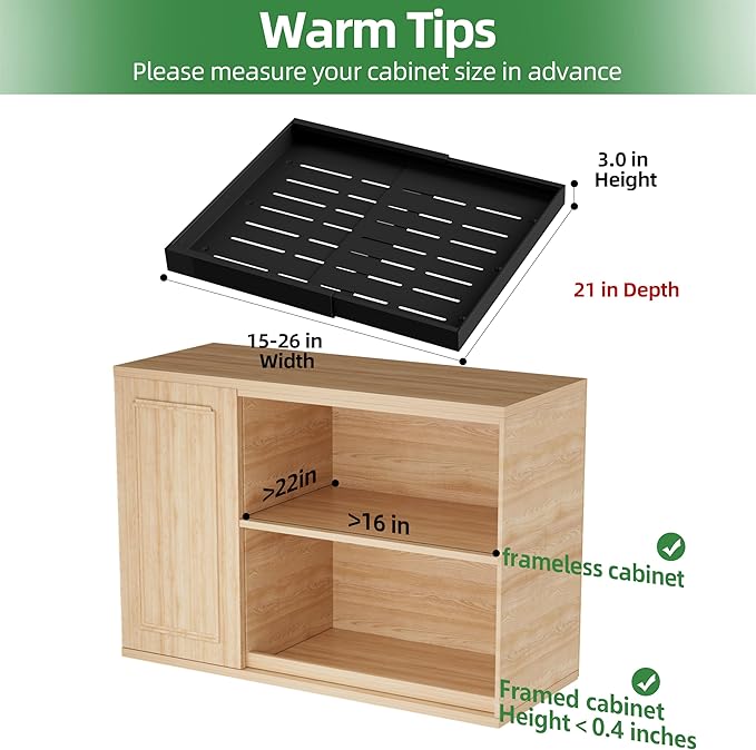 PAKETA 4 Pack Expandable Pull Out Cabinet Organizer, 21'' Deep Pull Out Drawers for Cabinets, Upgrade 3 Slide Rails Sliding Drawers for Cabinet with Adhesive Nano Film (Black, 21"D X 15-26"W ） - Image 2