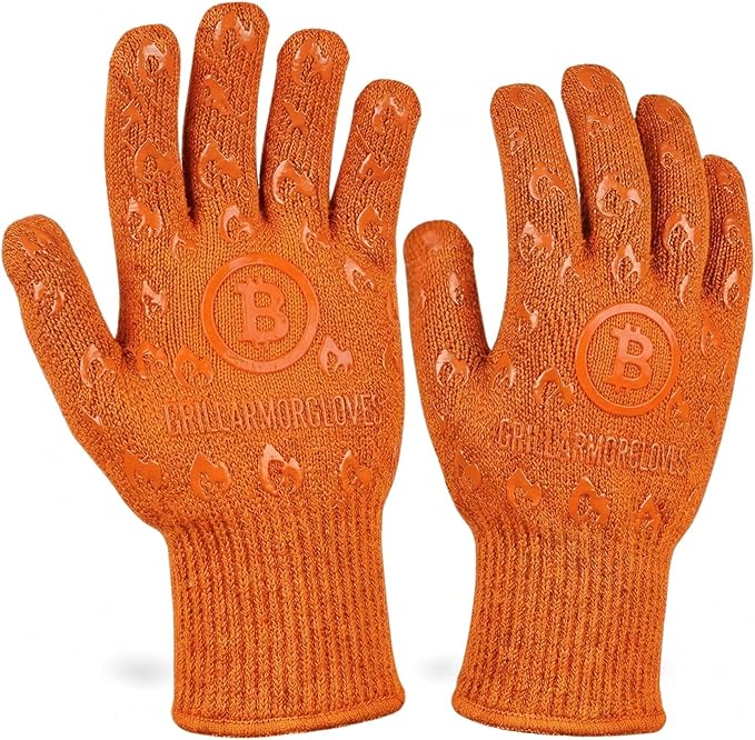 Grill Armor Oven Gloves with Fingers – 932°F Heat, Fire & Cut Resistant Mitts for BBQ, Grill, Cooking, Grilling, Baking, Smoker & Fire Pit by GrillArmorGloves