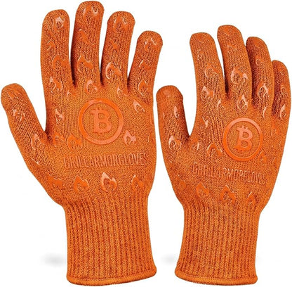 Grill Armor Oven Gloves with Fingers – 932°F Heat, Fire & Cut Resistant Mitts for BBQ, Grill, Cooking, Grilling, Baking, Smoker & Fire Pit by GrillArmorGloves