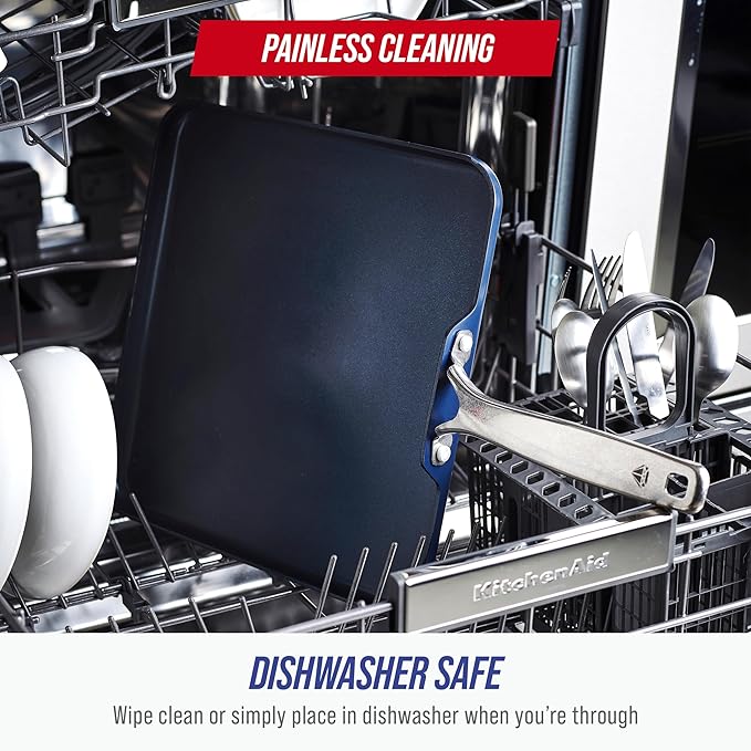 Blue Diamond 11" Nonstick Square Griddle Pan, Non Toxic PFAS-Free Diamond Ceramic, Dishwasher & Oven Safe, Even Heating, Metal Utensil Safe, Warp Control, Blue - Image 8