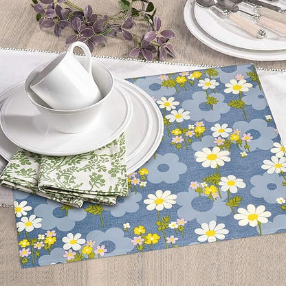 Daisy Flowers Dish Drying Mat for Kitchen Counter, 16"x18" Microfiber Absorbent Fast Dry Mat, 2Pcs Dish Mat Faucet Mats Sets, Large Drying Kitchen Mat Kitchen Drying Pad Coffee Bar Decor Gifts
