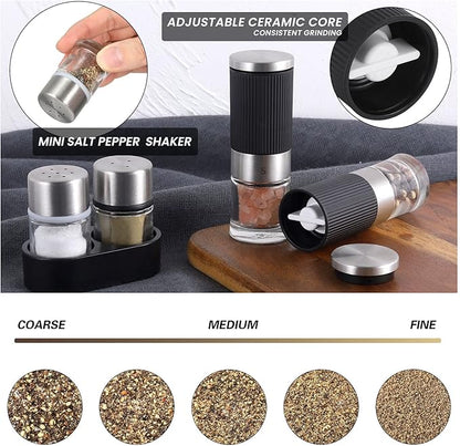 VEVOK CHEF Mini Salt and Pepper Grinder set with 2 Small Salt and Pepper Shakers Portable Cute Tiny Spice Grinder Pepper Mill Salt Grinder for Travel, Work, Camping, Party, School, Lunch Box