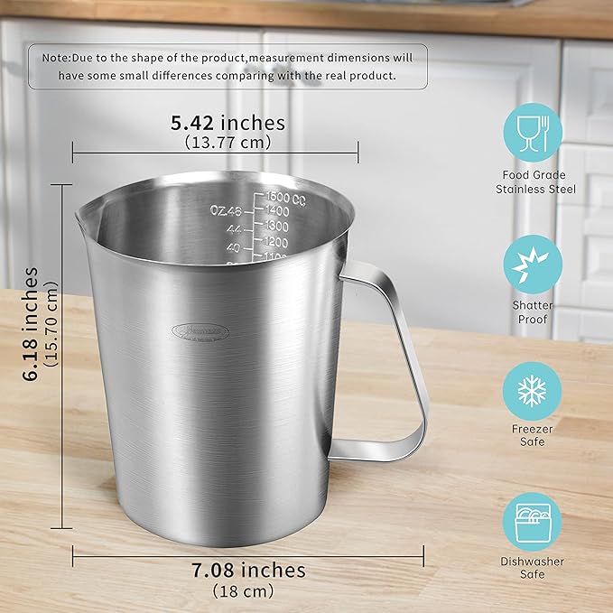 Measuring Cup, [Upgraded, 3 Measurement Scales, Including Cup Scale, ML Scale, Ounce Scale], Newness Stainless Steel Measuring Cup with Marking with Handle, 48 Ounces (1.5 Liter, 6 Cup) - Image 4