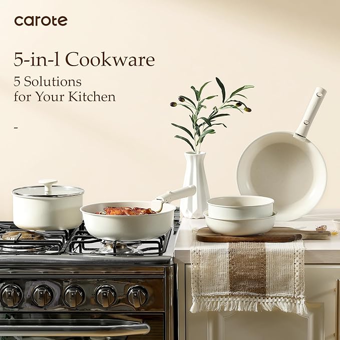 CAROTE 19pcs Pots and Pans Set, Nonstick Cookware Set Detachable Handle, Induction Kitchen Cookware Sets Non Stick with Removable Handle, RV Cookware Set, Oven Safe - Image 9