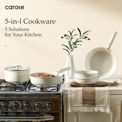 CAROTE 19pcs Pots and Pans Set, Nonstick Cookware Set Detachable Handle, Induction Kitchen Cookware Sets Non Stick with Removable Handle, RV Cookware Set, Oven Safe - Image 9