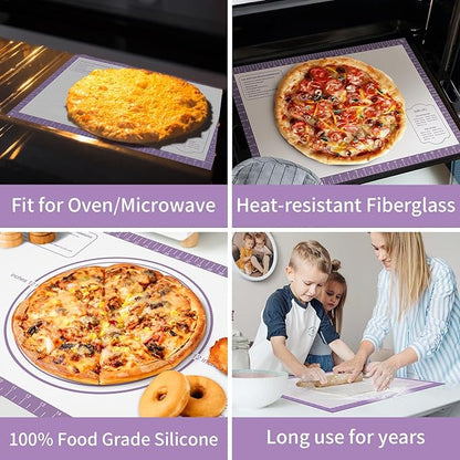 Silicone Pastrty Mat for Dough Rolling, Extra Thick Silicone Baking Mat, Fondant Mat for Making Cookies Macarons Bread Pizza Oven Mat, Silicone Mat for Baking Purple 26X16INCH