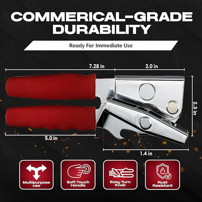 Chef-Master Commercial Can Opener, Multi-Purpose Can-Opener Manual, Easy Turn Anti-slip Grip Knobs, Sharp Cutting Discs, Manual Handheld With Soft Handle for Large Cans & Kitchen Use -90226 - Image 3