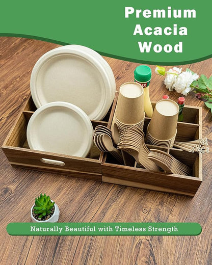 Acacia Wood Utensil Holder for Party (Set of 2) - 11" x 9.5" Utensil Caddy for Parties & Silverware Caddy for Countertop - Holds Plates, Napkins, Cups, Spoons, Forks - Kitchen Accessories - Image 7
