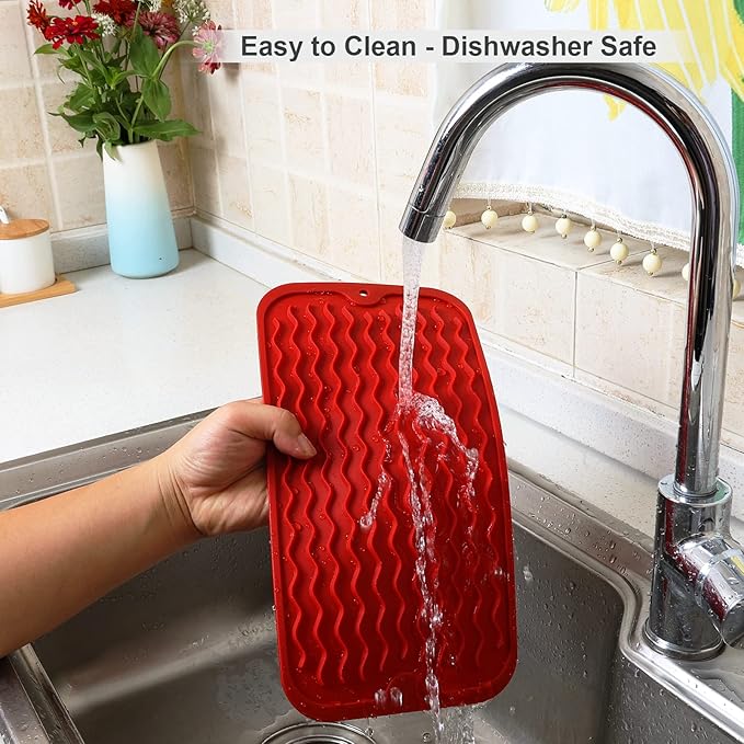 ZLR Silicone Sponge Holder & Sink Caddy Tray (6" x 12") - Narrow Dish Drying Mat for Kitchen Counter - Waterproof Soap Dispenser Organizer, Non-Slip Bathroom Vanity Tray (Lava Red) - Image 4