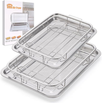 2 Pack Air Fryer Basket for Oven, Large Air Fryer Basket and Tray Stainless Steel Oven Air Fryer Pan Rack for Cooking Baking and Broiling,15.7"x11.8" & 12.8"x9.6"