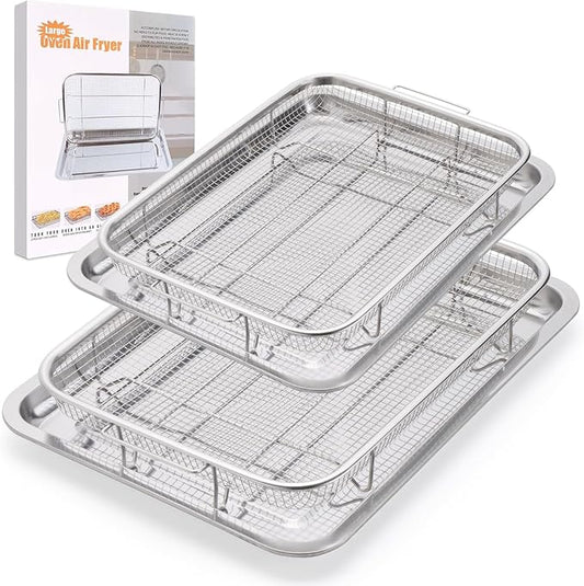 2 Pack Air Fryer Basket for Oven, Large Air Fryer Basket and Tray Stainless Steel Oven Air Fryer Pan Rack for Cooking Baking and Broiling,15.7"x11.8" & 12.8"x9.6"