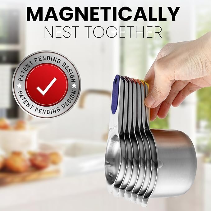 Spring Chef Magnetic Stainless Steel Measuring Cups, Patented, Kitchen Tools with Easy to Read Markings for Measuring Dry or Liquid Ingredients, Set of 7, Mountain Sunrise - Image 4