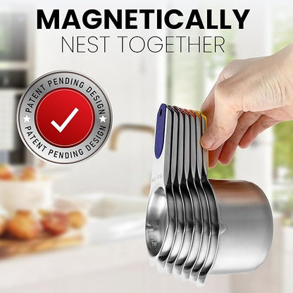 Spring Chef Magnetic Stainless Steel Measuring Cups, Patented, Kitchen Tools with Easy to Read Markings for Measuring Dry or Liquid Ingredients, Set of 7, Mountain Sunrise - Image 4