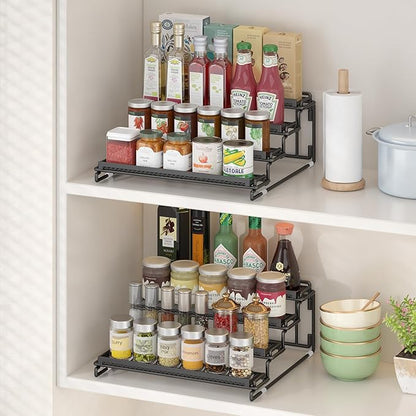 4 Tier Spice Rack Organizer for Cabinet - Black (2 Pack) | Spice Holder Shelf with Protection Railing for Inside Cabinets, Countertop, Pantry Storage & Seasoning Organization - Image 3
