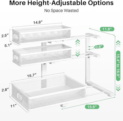 Kitstorack Under Sink Organizer, 1-Pack 3-Tier Height Adjustable Thickened Metal Pull out Cabinet Organizer Shelf, Slide out Storage Drawer Rack for Bathroom Kitchen Pantry Home Laundry Organization - Image 5