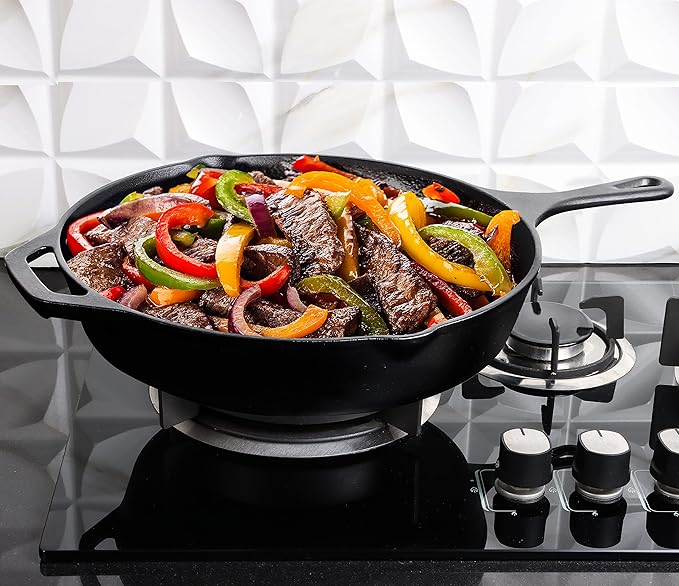 Utopia Kitchen Premium Cast Iron Skillets 12 Inch, Chef's Pan, Pre-Seasoned Frying Pan, Stovetop, Oven, Campfire and Grill Large Skillet, Even Heat Distribution Multipurpose Cast Iron Pan - Black - Image 2