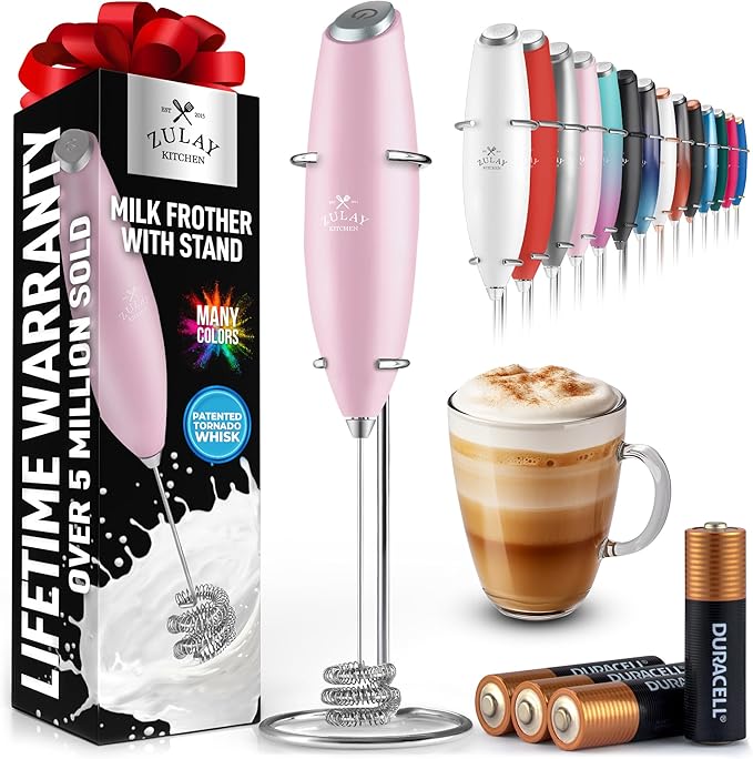 Zulay Kitchen Patented Tornado Triple Whisk Milk Frother with 4 Duracell Batteries – Handheld Foam Maker for Coffee, Lattes, Matcha & Hot Chocolate – Rich, Creamy Froth in Seconds - Candy by ZulayKitchen