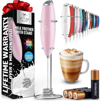 Zulay Kitchen Patented Tornado Triple Whisk Milk Frother with 4 Duracell Batteries – Handheld Foam Maker for Coffee, Lattes, Matcha & Hot Chocolate – Rich, Creamy Froth in Seconds - Candy by ZulayKitchen