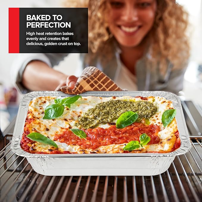 Stock Your Home (Set of 30) 9 x 13 Disposable Aluminum Pans with Lids - (30) Heavy Duty Foil Pans with Lids 9x13 (30) Foil Pan Covers, Food Catering Containers for Baking, Cooking, Heating, Storage - Image 5