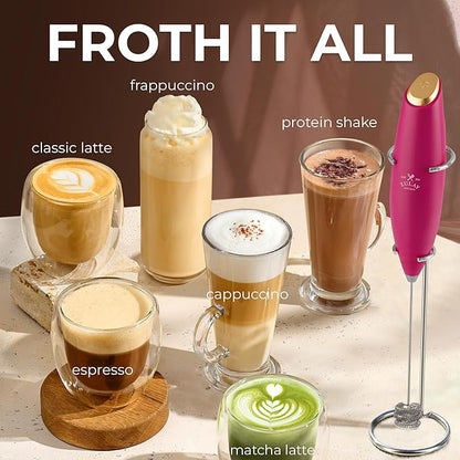 Zulay Kitchen Patented Tornado Triple Whisk Milk Frother with 4 Duracell Batteries – Handheld Foam Maker for Coffee, Lattes, Matcha & Hot Chocolate – Rich, Creamy Froth in Seconds - Pink & Gold - Image 5