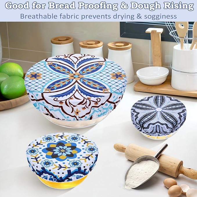 5-Size Reusable Beeswax Bowl Covers for Bread Proofing, Cotton Cloth Flexible Beeswax Wraps for Food Storage(Moroccan Style) - Image 4