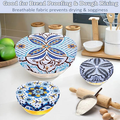 5-Size Reusable Beeswax Bowl Covers for Bread Proofing, Cotton Cloth Flexible Beeswax Wraps for Food Storage(Moroccan Style) - Image 4