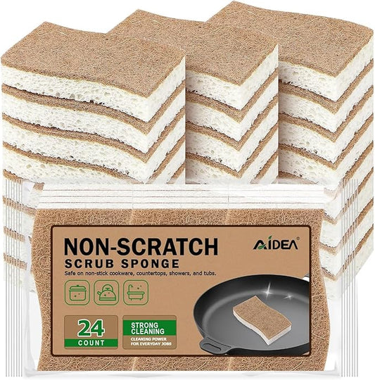 AIDEA Sponges Non Scratch, 24Count, Natural Sponge for Non Stick Cookware, Sponges Kitchen, Cellulose Scrub Sponge for Dishes, Cleaning Power for Kitchen, Bathroom, Household by AIDEAHOME