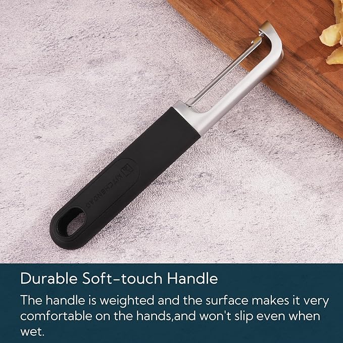 KITCHENDAO Swivel Vegetable Potato Peeler for Kitchen -Durable Japanese 420J2 Stainless Steel Sharp Dual Blade- Built-in Eye Remover, Ergonomic Soft-touch Handle - Dishwasher Safe-Black - Image 5